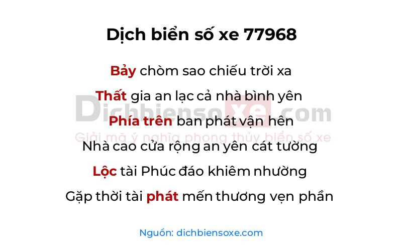 Dịch thơ biển số 77968