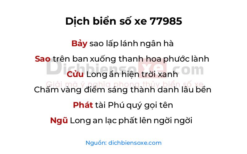 Dịch thơ biển số 77985
