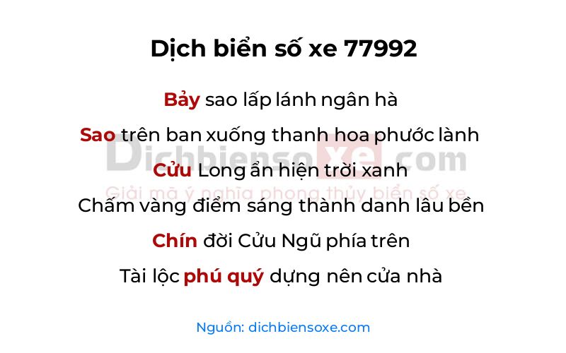 Dịch thơ biển số 77992
