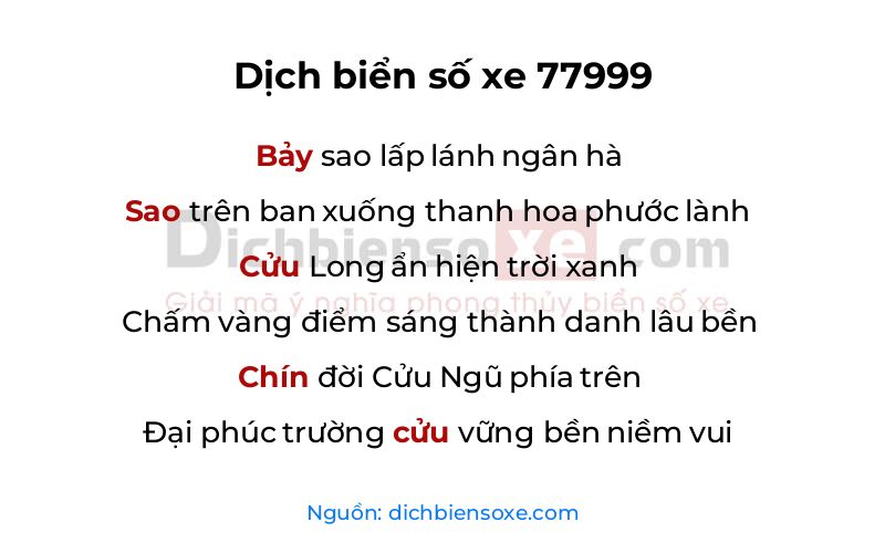 Dịch thơ biển số 77999