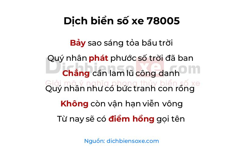 Dịch thơ biển số 78005