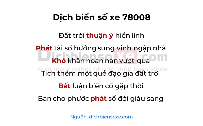 Dịch thơ biển số 78008