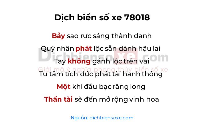 Dịch thơ biển số 78018