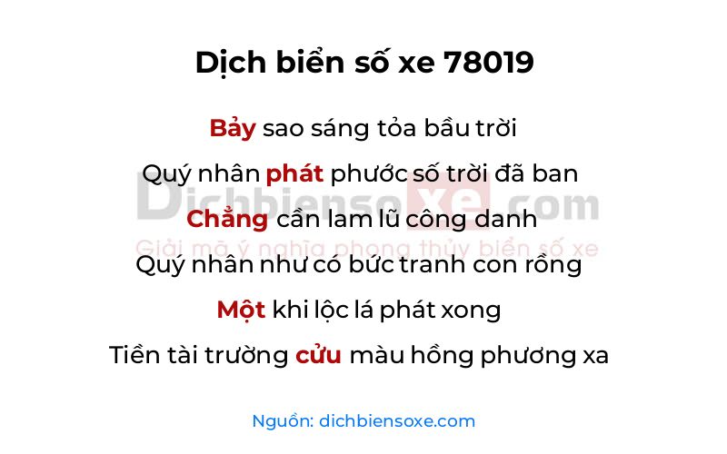 Dịch thơ biển số 78019