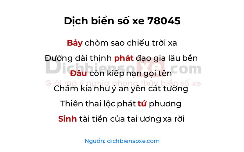 Dịch thơ biển số 78045