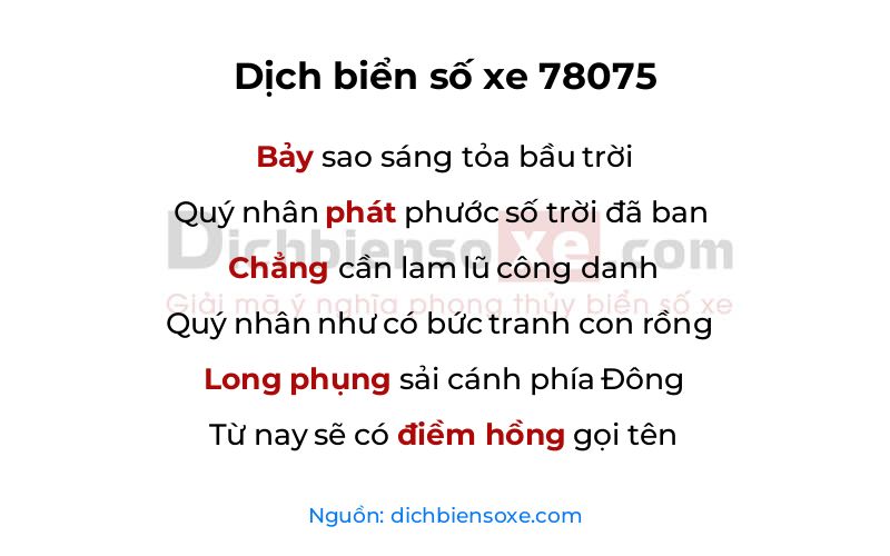 Dịch thơ biển số 78075