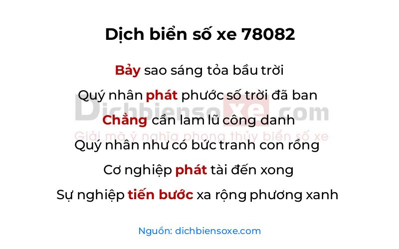 Dịch thơ biển số 78082