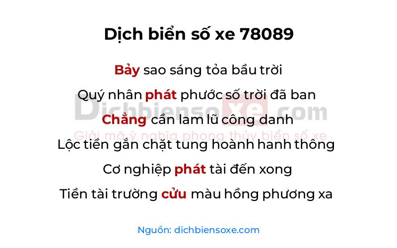 Dịch thơ biển số 78089