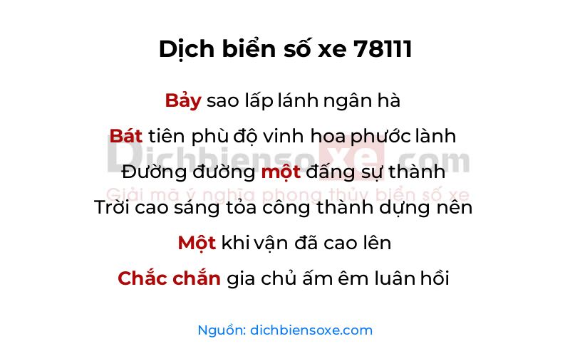 Dịch thơ biển số 78111