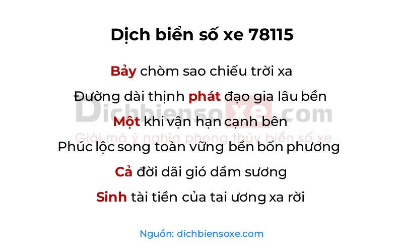 Dịch thơ biển số 78115