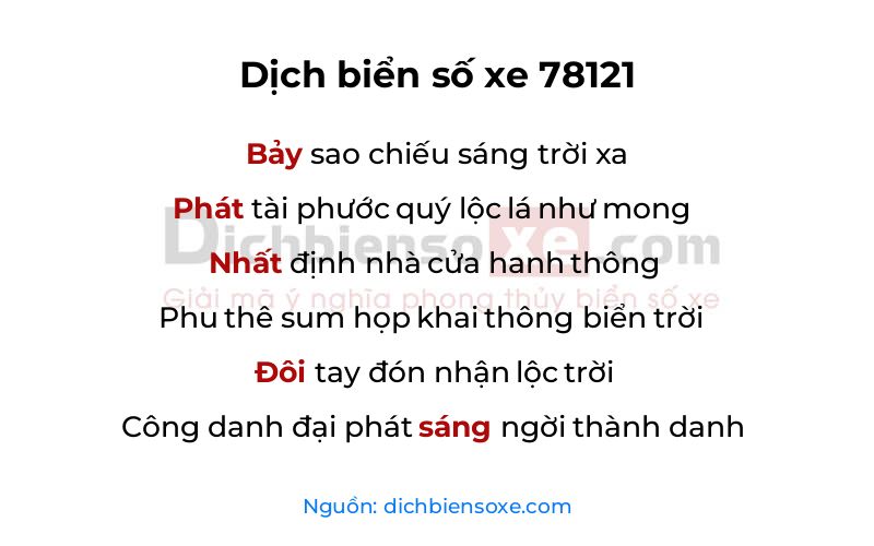 Dịch thơ biển số 78121