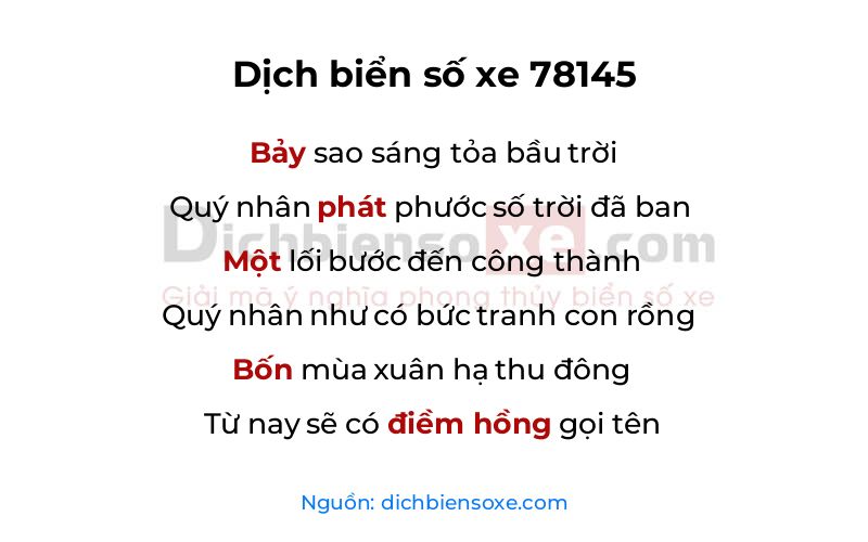Dịch thơ biển số 78145