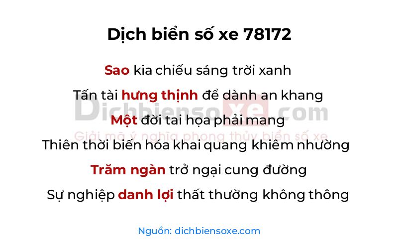 Dịch thơ biển số 78172
