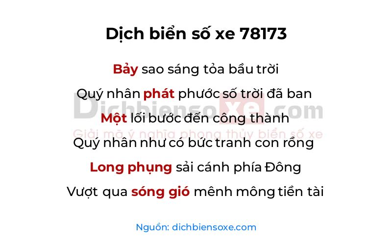 Dịch thơ biển số 78173