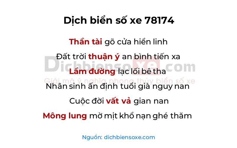 Dịch thơ biển số 78174