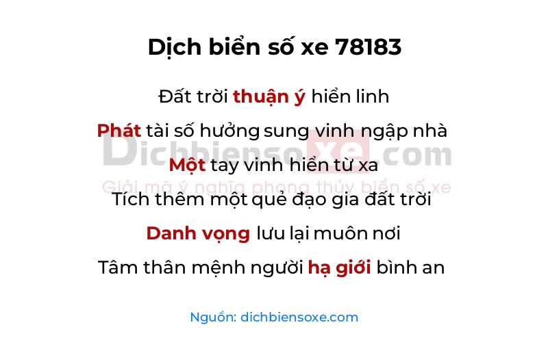 Dịch thơ biển số 78183