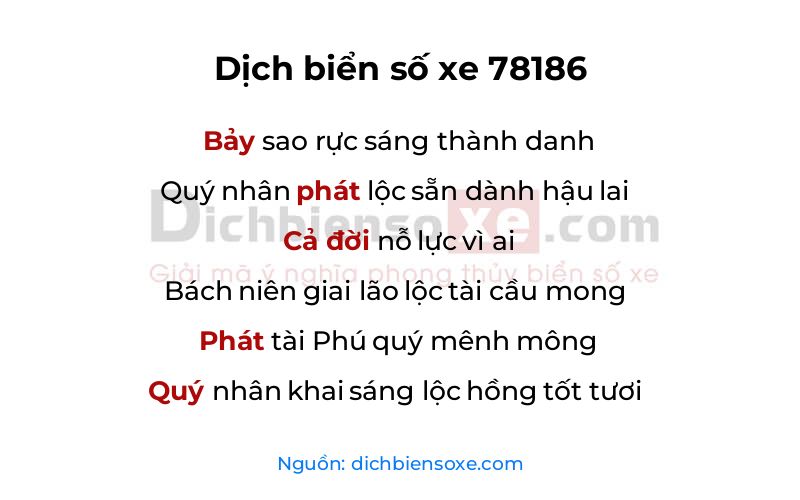 Dịch thơ biển số 78186