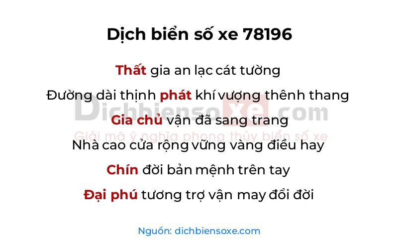 Dịch thơ biển số 78196