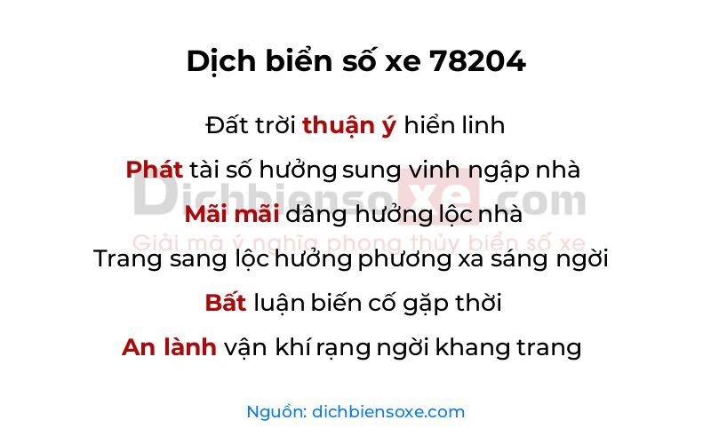 Dịch thơ biển số 78204