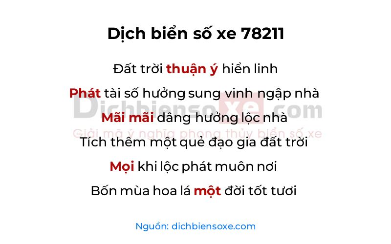 Dịch thơ biển số 78211