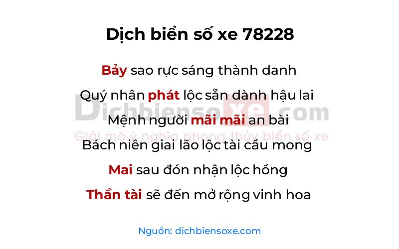 Dịch thơ biển số 78228