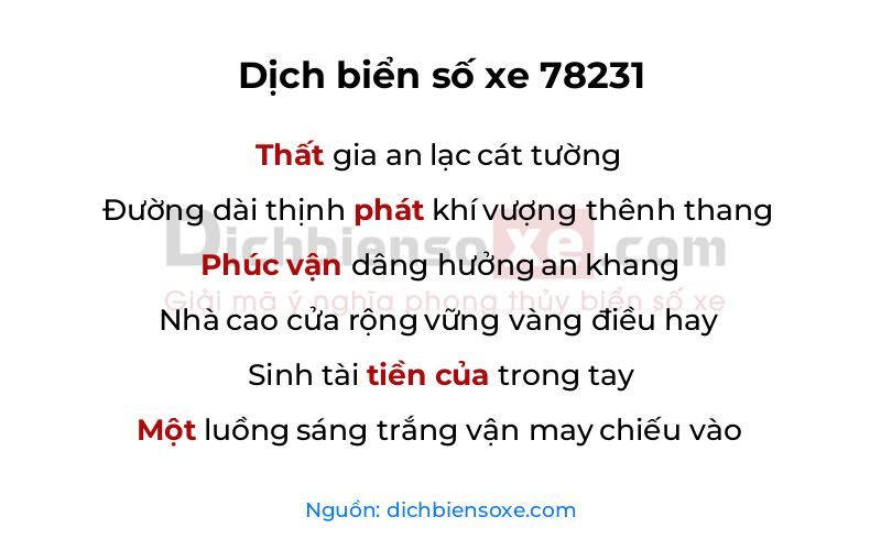 Dịch thơ biển số 78231