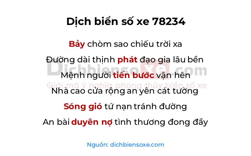 Dịch thơ biển số 78234