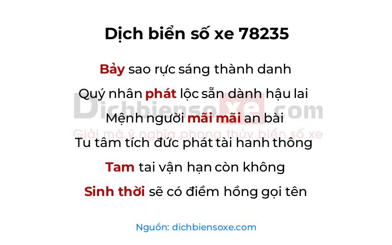 Dịch thơ biển số 78235