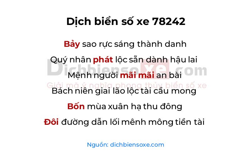 Dịch thơ biển số 78242