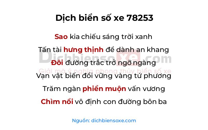Dịch thơ biển số 78253