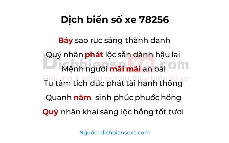 Dịch thơ biển số 78256