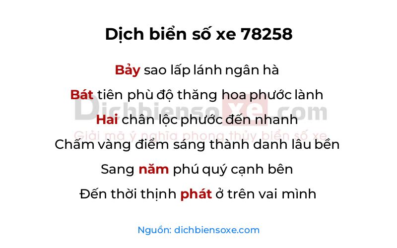Dịch thơ biển số 78258