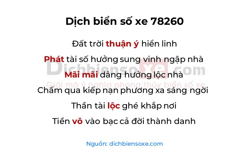 Dịch thơ biển số 78260