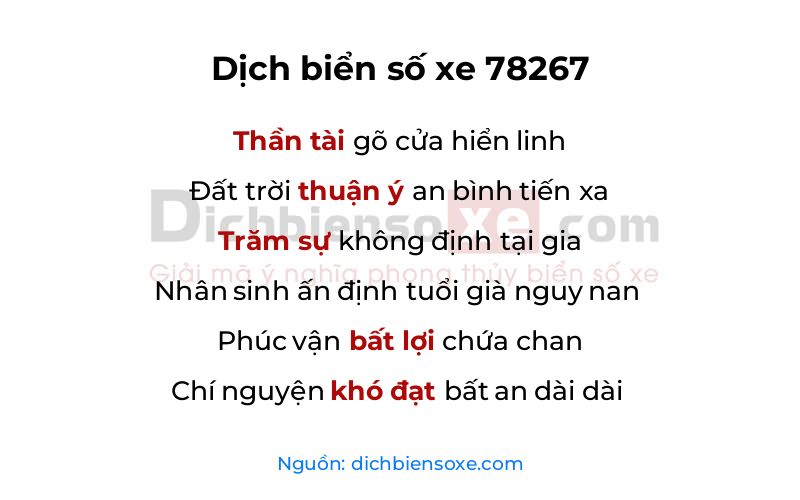 Dịch thơ biển số 78267
