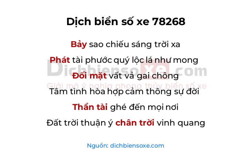 Dịch thơ biển số 78268