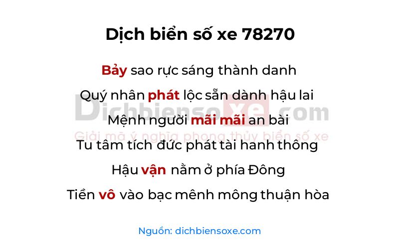 Dịch thơ biển số 78270