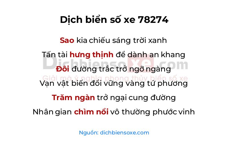 Dịch thơ biển số 78274