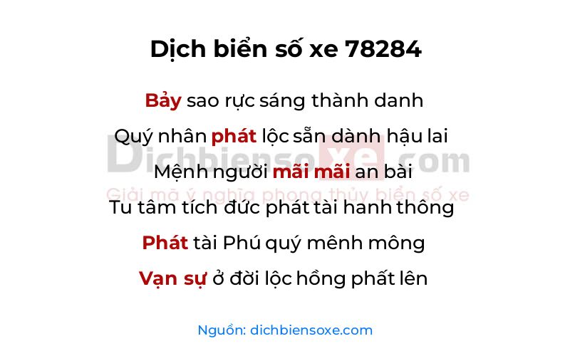 Dịch thơ biển số 78284