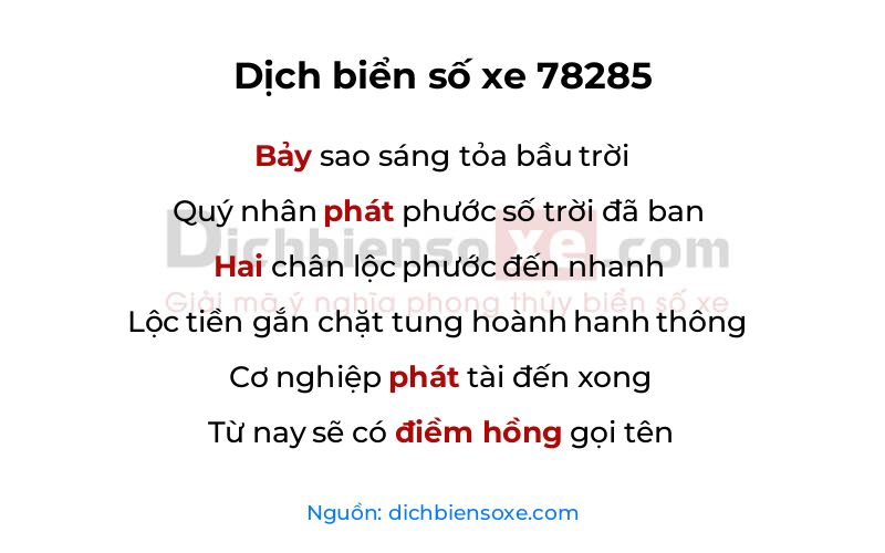 Dịch thơ biển số 78285