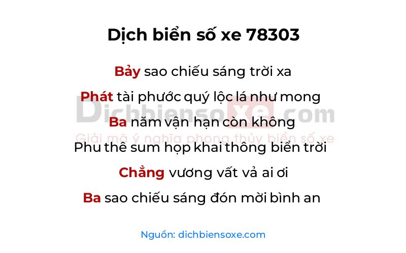 Dịch thơ biển số 78303