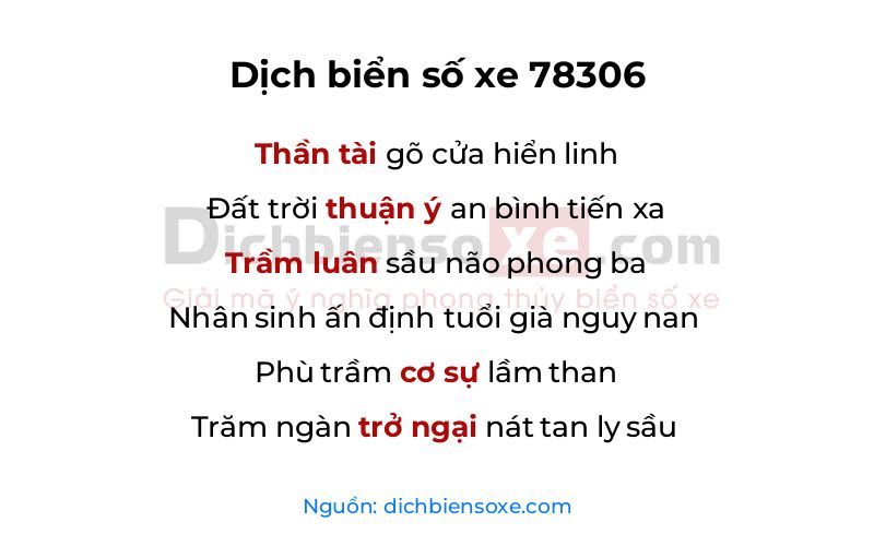 Dịch thơ biển số 78306