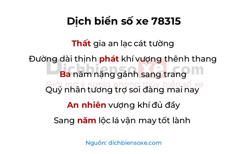 Dịch thơ biển số 78315