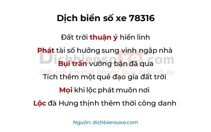 Dịch thơ biển số 78316
