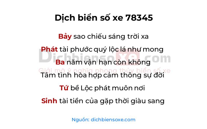 Dịch thơ biển số 78345