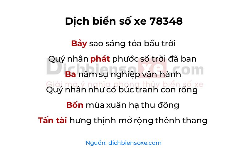Dịch thơ biển số 78348