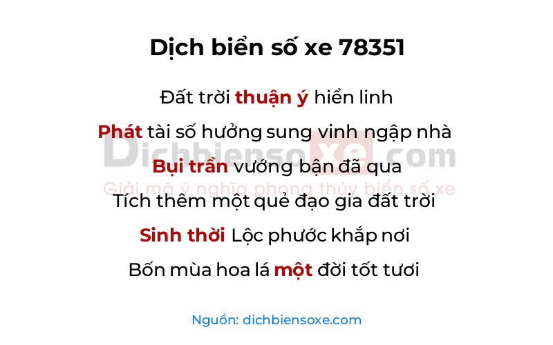 Dịch thơ biển số 78351