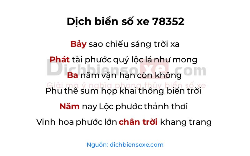 Dịch thơ biển số 78352