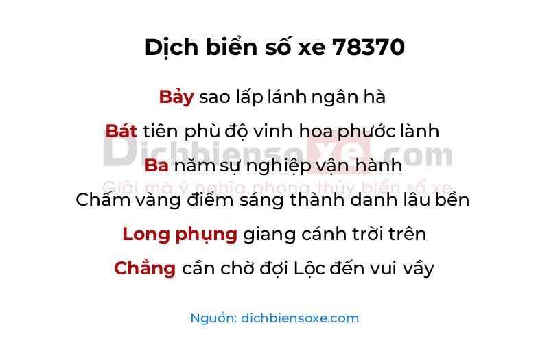 Dịch thơ biển số 78370
