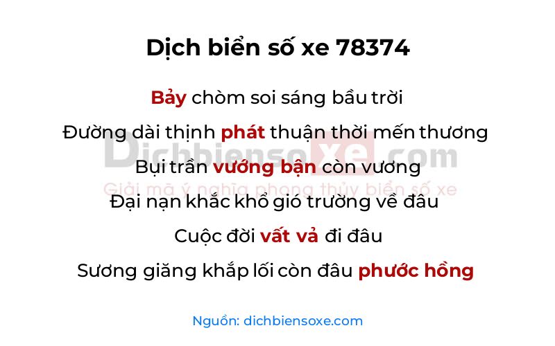 Dịch thơ biển số 78374