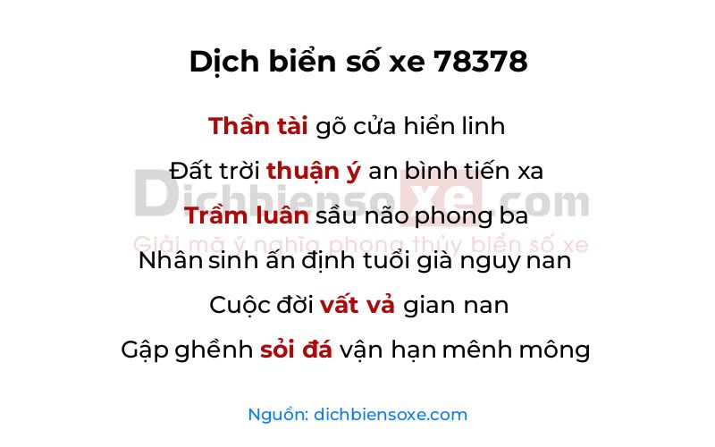 Dịch thơ biển số 78378